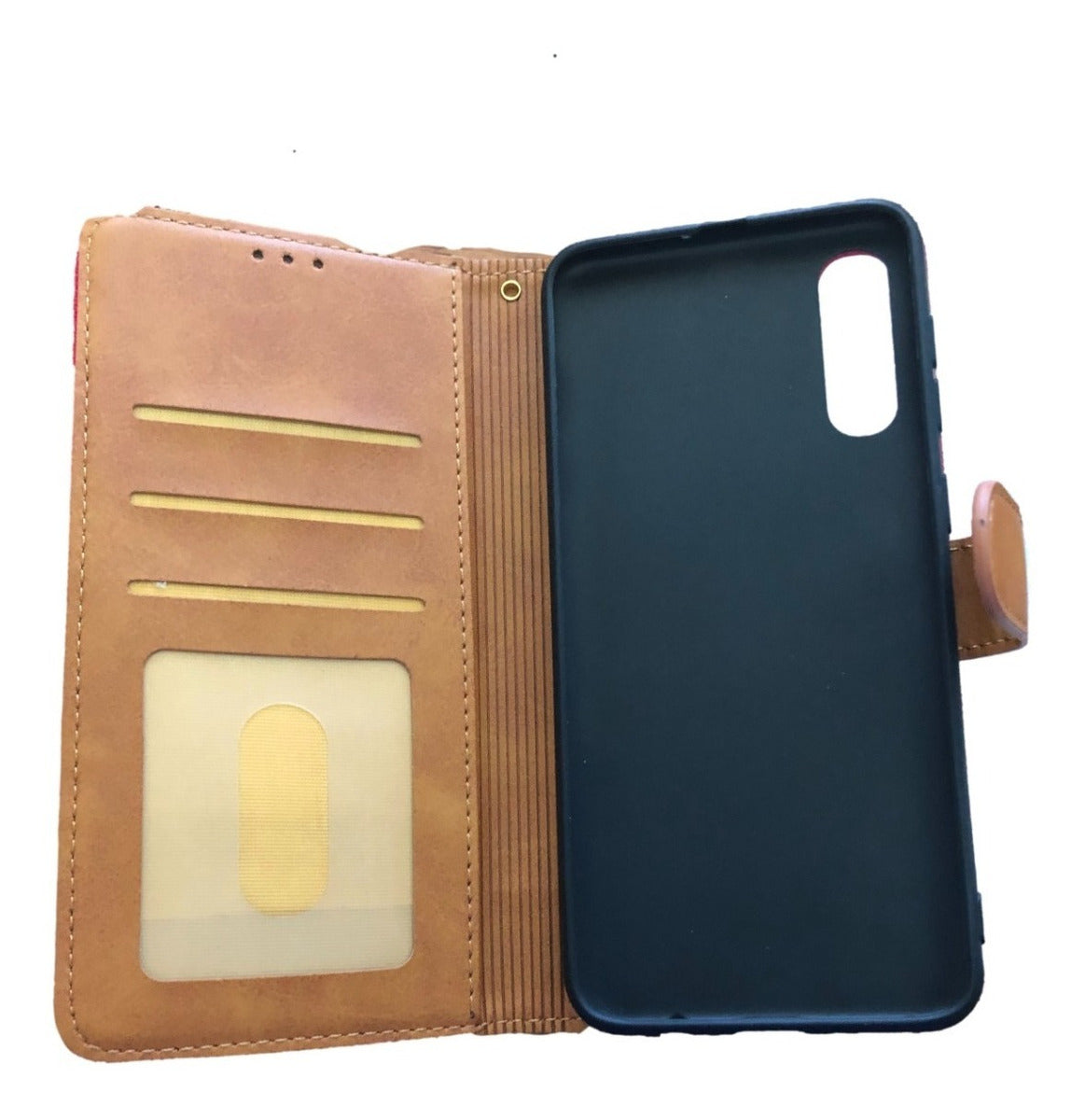 Para Samsung A70 - Funda Billetera Cuero Y Tela - Colores