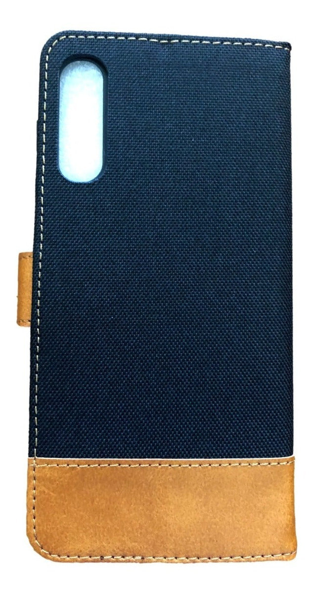 Para Samsung A70 - Funda Billetera Cuero Y Tela - Colores