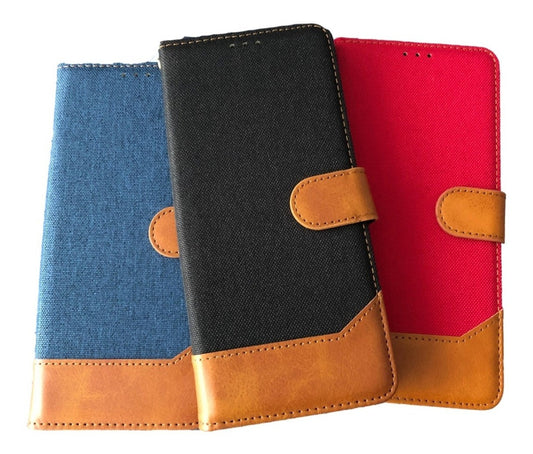 Para Samsung A70 - Funda Billetera Cuero Y Tela - Colores