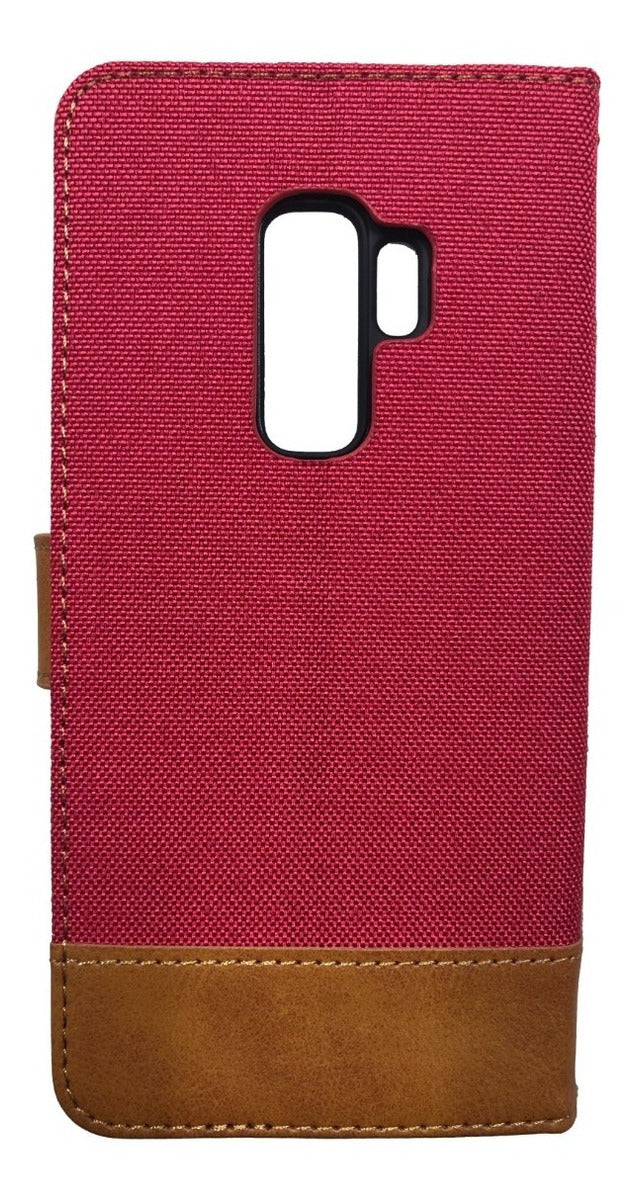 Para Samsung S9+ - Funda Billetera Cuero Y Tela - Colores