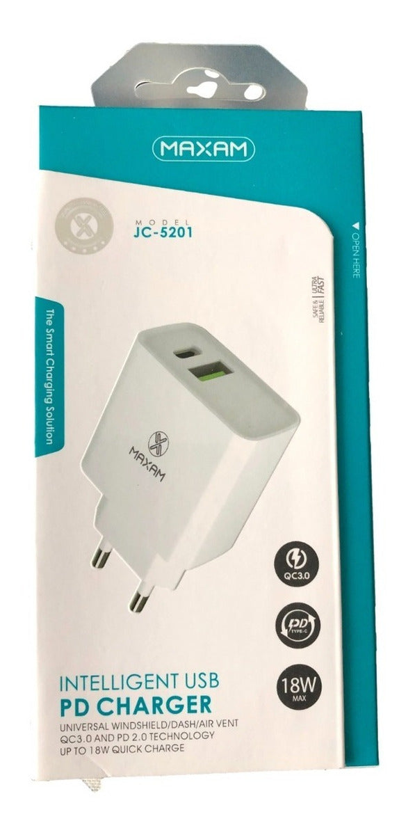 Cargador Doble Puerto (tipo C / Usb) Carga Rápida Hasta 18w