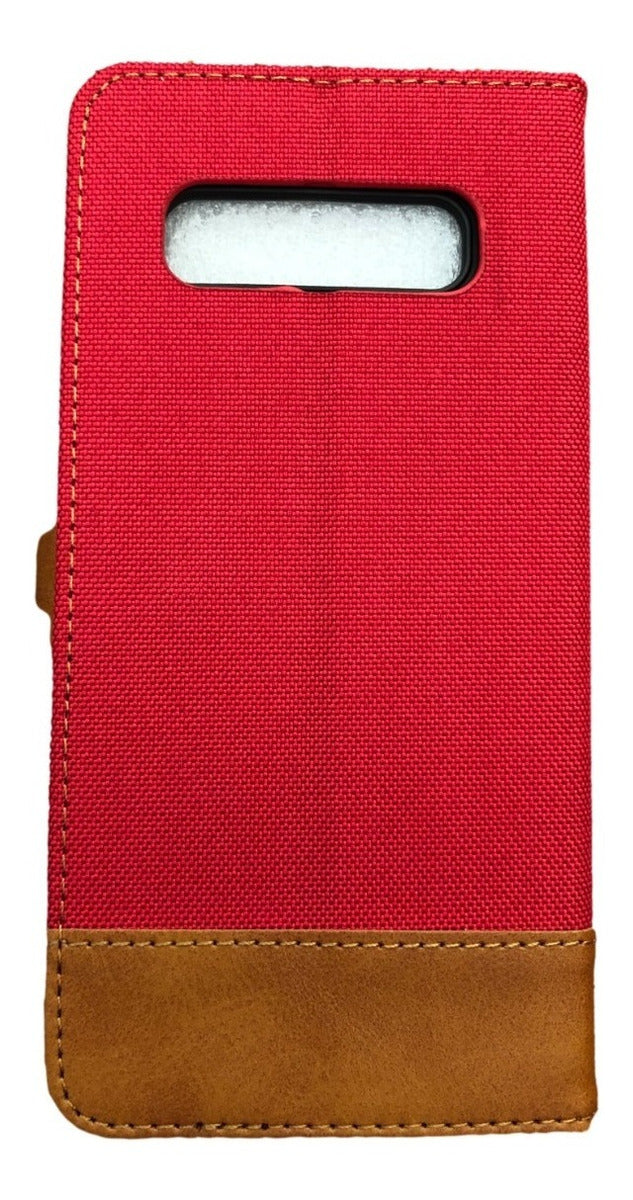 Para Samsung S10+ - Funda Billetera Cuero Y Tela - Colores