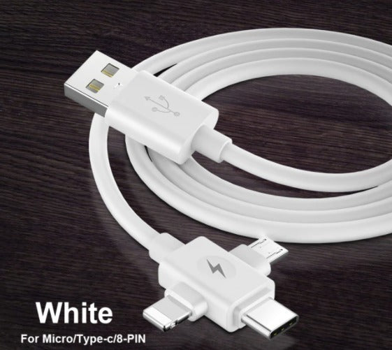 Cable Triple Para iPhone / Micro Usb / Usb C - Blanco 2.1a